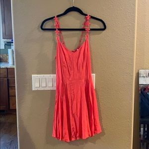 Peachy pink summer dress with flower straps